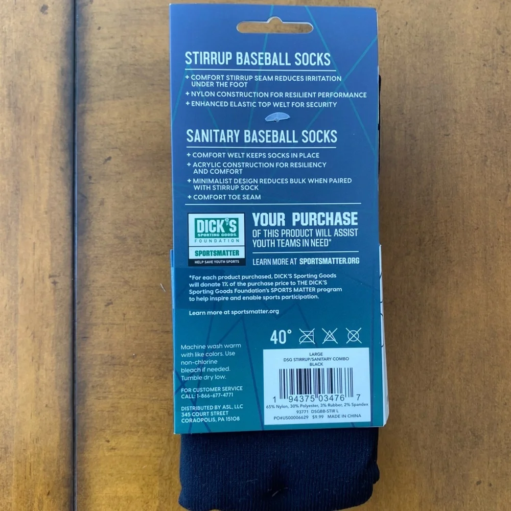 NWT DSG Black and White‎ Baseball Stirrup Socks size Large